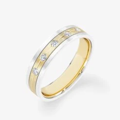 18K Bi-Color Gold Diamond Pave Split Brushed Wedding Ring 7 18K Bi-Color Gold Diamond Pave Split Brushed Wedding Ring -Royal Coster 18k bi color gold diamond pave split brushed wedding ring royal coster diamonds 992024
