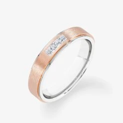 14K Bi-Color Gold Diamond Cluster Brushed Wedding Ring -Royal Coster White Rose 1