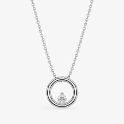 Drop Circle Necklace Brilliant Cut Diamond 14K Gold