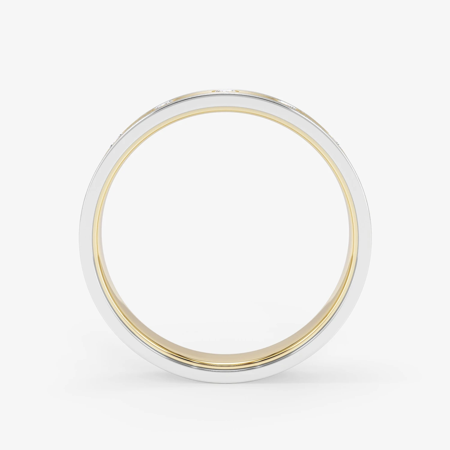 18K Bi-Color Gold Diamond Pave Split Brushed Wedding Ring 3 18K Bi-Color Gold Diamond Pave Split Brushed Wedding Ring - Afbeelding 3