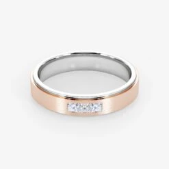 14K Bi-Color Gold Diamond Cluster Brushed Wedding Ring