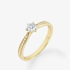 Embellished Solitaire 0.25 Carat Brilliant Cut Diamond 18K Gold Ring -Royal Coster royal coster diamonds 025 carat brilliant cut diamond 18k gold ring with side stones royal coster diamonds 963733