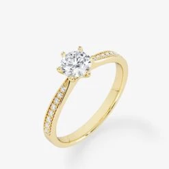 Embellished Solitaire 0.50 Carat Brilliant Cut Diamond 18K Gold Ring -Royal Coster royal coster diamonds 050 carat brilliant cut diamond 18k gold ring with side stones royal coster diamonds 113565