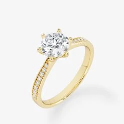 Embellished Solitaire 0.70 Carat Brilliant Cut Diamond 18K Gold Ring -Royal Coster royal coster diamonds 070 carat brilliant cut diamond 18k gold ring with side stones royal coster diamonds 781387