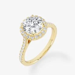 Embellished Halo 1.50 Carat Brilliant Cut Diamond 18K Gold Ring -Royal Coster royal coster diamonds 153 carat brilliant cut diamond 18k gold ring halo with side stones royal coster diamonds 887283
